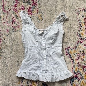 Guess Light Blue Striped Button-Up Tank